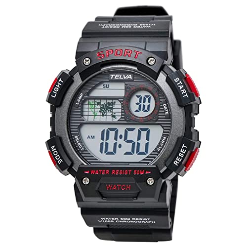 [クレファー] 腕時計 デジタル メンズ 防水 ストップウォッチ ウレタンベルト ブラック TE-D282-RD